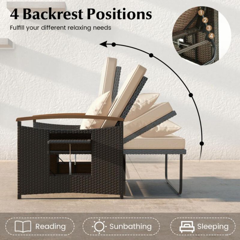 Hivvago Outdoor Wicker Daybed with Folding Panels and Storage Ottoman image number 3