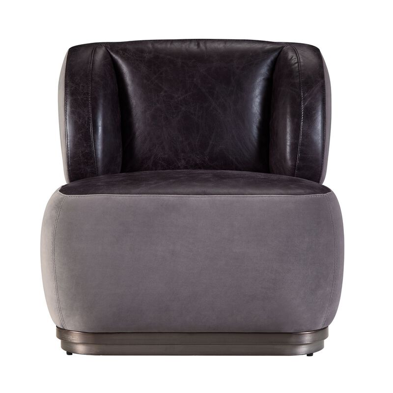 Leatherette Accent Chair with Wingback Design Backrest, Black and Gray-Benzara