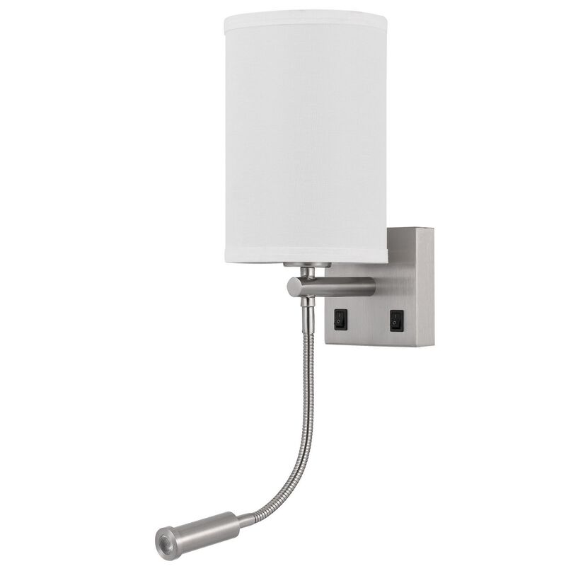 Liam 25 Inch Modern Wall Lamp, Hardback Fabric Shade, 1 LED, Metal