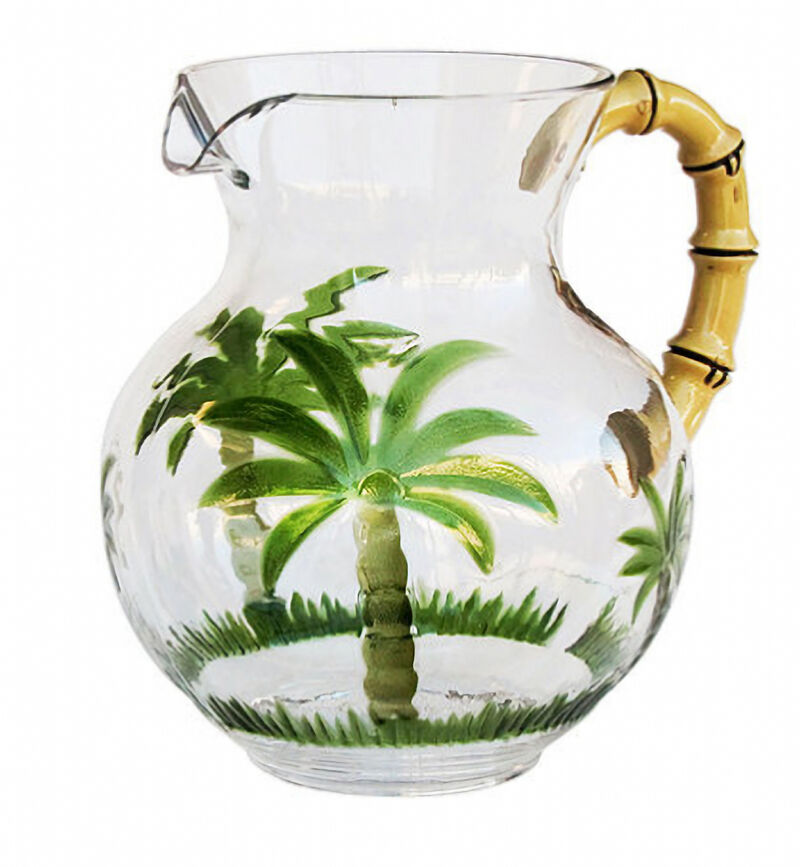 HomeRoots 3 Quart Clear and Green Palm Tree Acrylic Pitcher image number 0