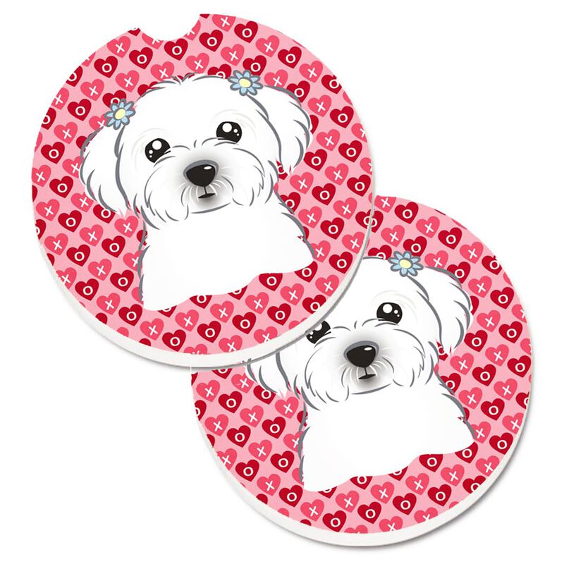 Caroline's Treasures Maltese Hearts Set of 2 Cup Holder Car Coasters, 2.56, Multicolor