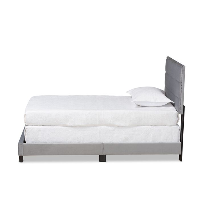 Baxton Studio Tamira Modern and Contemporary Glam Grey Velvet Fabric Upholstered Twin Size Panel Bed