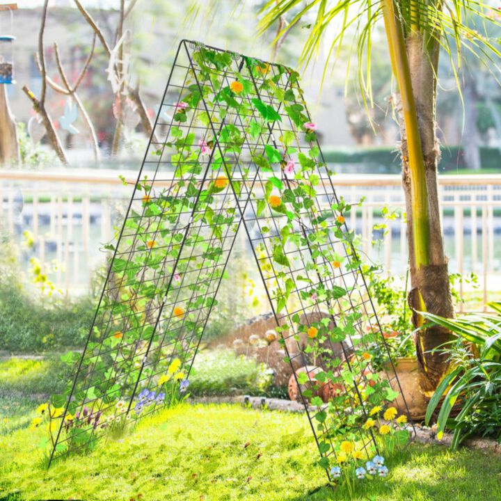 Hivvago 2 Pieces Foldable A-Frame Trellis Plant Supports with Twist Ties-Green
