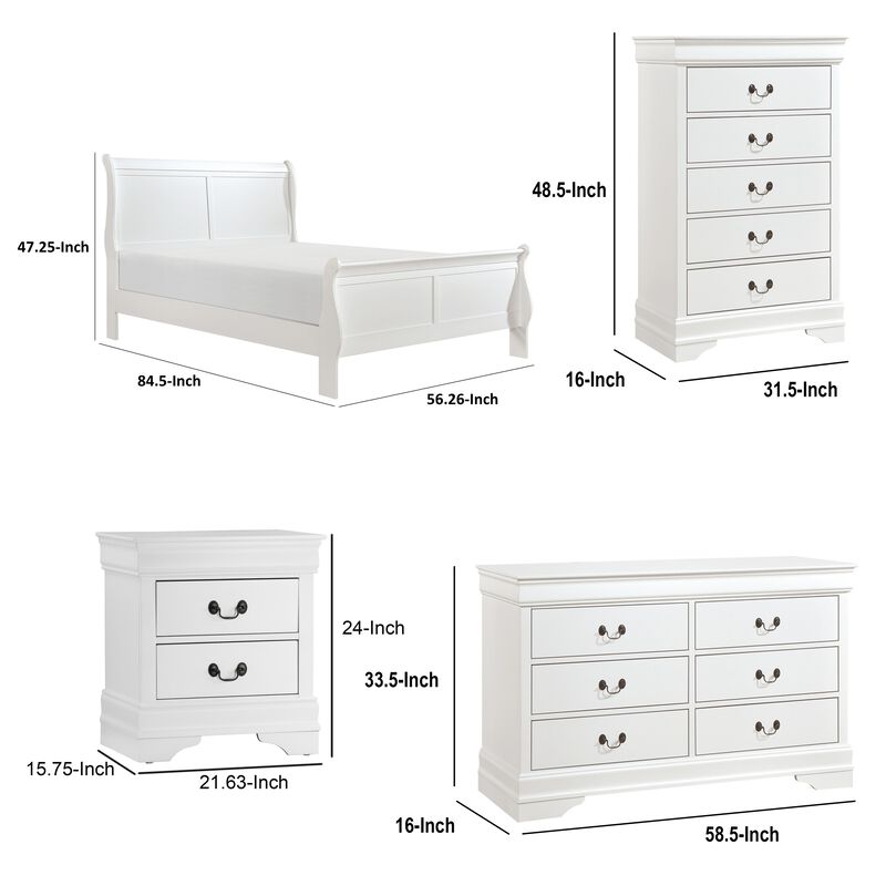 Full Size Bedroom Set, Traditional Carved Wood Design, White Finish, 4-Piece Set with Bed, Nightstands and Dresser image number 7