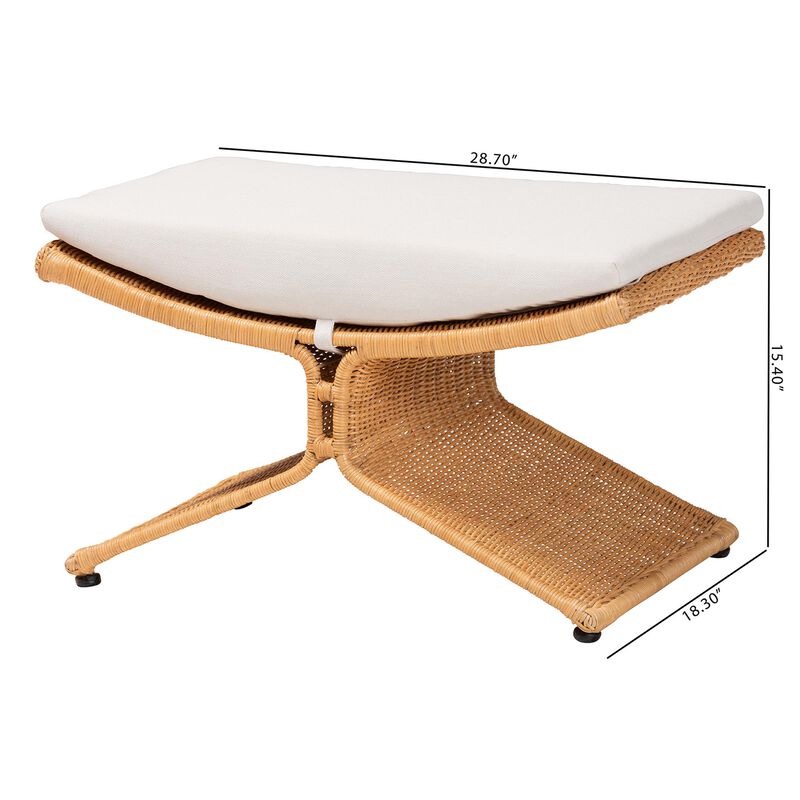 bali & pari Reya Natural Rattan Footstool - Sculptural Handwoven Ottoman with Pedestal Base for Boho, Coastal, or Tropical Lounge and Living Spaces