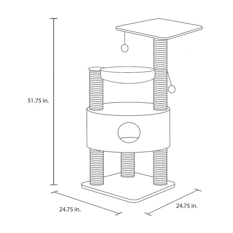 TRIXIE Baza Plush & Jute 52" Cat Tower Scratching Posts Condo Perch Hammock Cat Toy image number 3