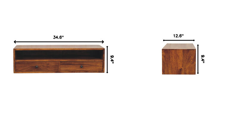 Artisan Furniture Solid Wood Lunar 2 Drawer Chestnut Wall Mounted Media Unit image number 8