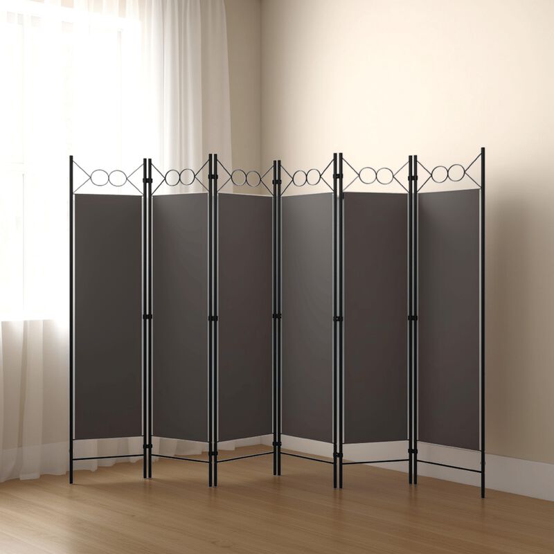 Dina 6 Panel Folding Room Divider Screen, Dark Gray, Black, 95 Inch image number 1