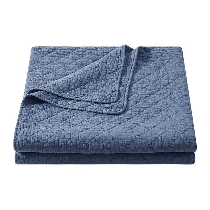 Stonewashed Cotton Gauze Blue Twin Quilt Set
