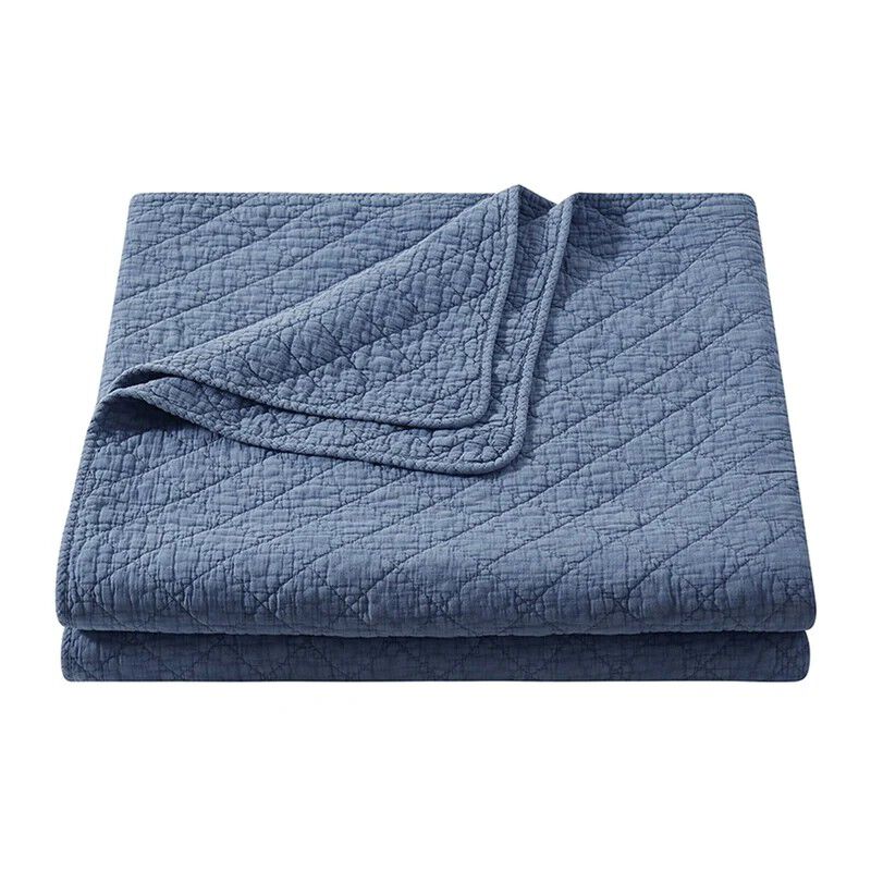 Stonewashed Cotton Gauze Blue Twin Quilt Set image number 0