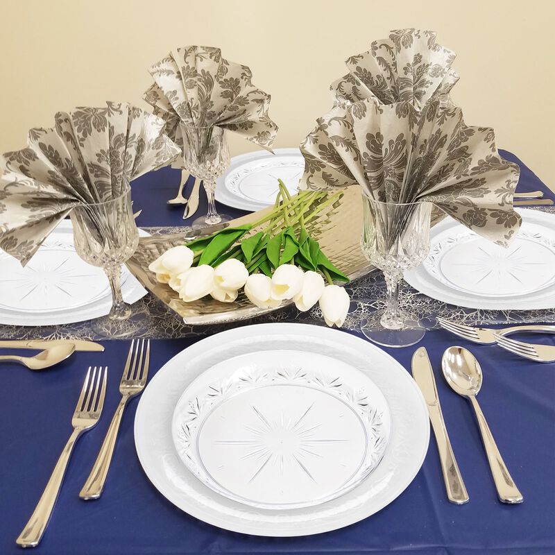 Clear Floral Round Plastic Dinnerware Value Set (120 Sets) image number 1