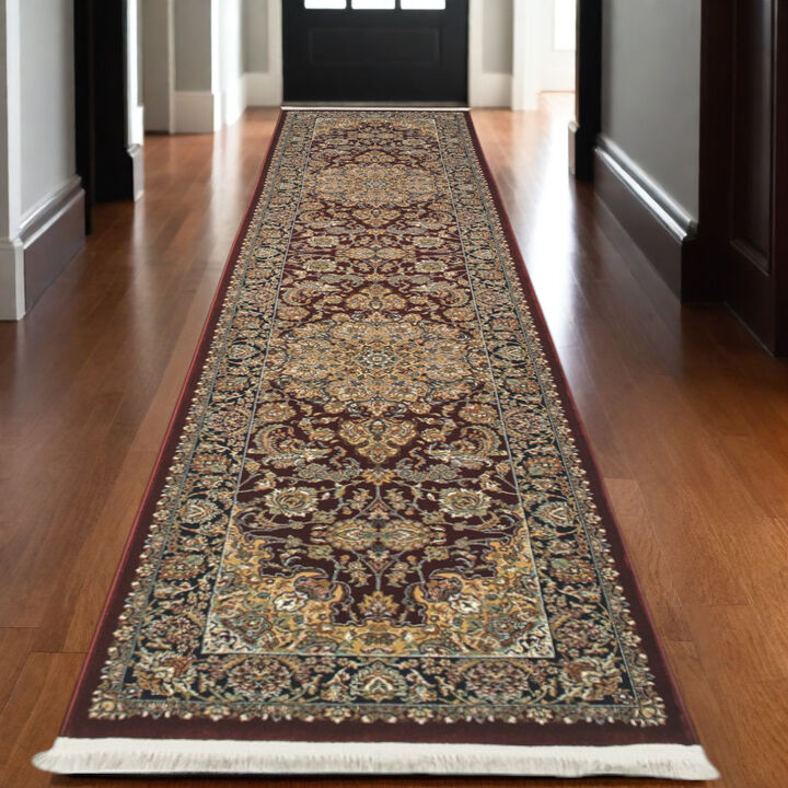 HomeRoots Medallion Runner Rug With Fringe