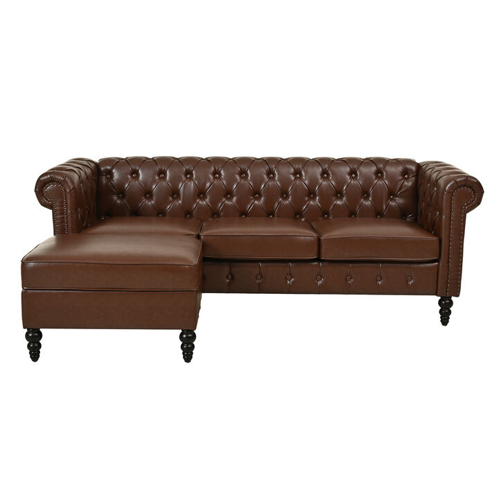 Merax L-Shaped PU Leather Sectional Sofa with Storage Ottoman & Tufted Back