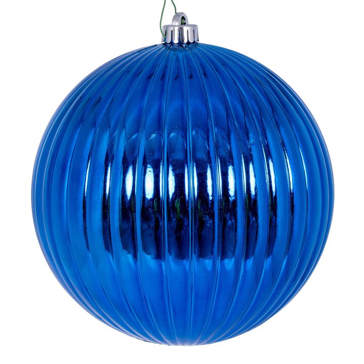 Vickerman 8" Blue Shiny Lined Ball Ornament, 1 per Bag.