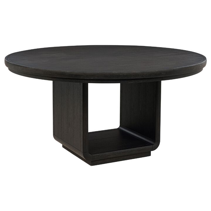 Lina Dining Table, 60 Inch Round Top, Open Square Base, Burnished Black