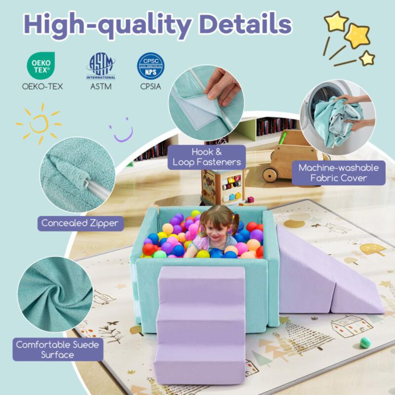 Hivvago 3-in-1 Suede Fabric Soft Play Set Foam Climbing Blocks for Toddlers