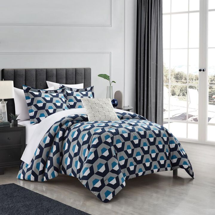 Chic Home Miles 3 Piece Comforter Set Contemporary Geometric Hexagon Pattern Print Design Bedding
