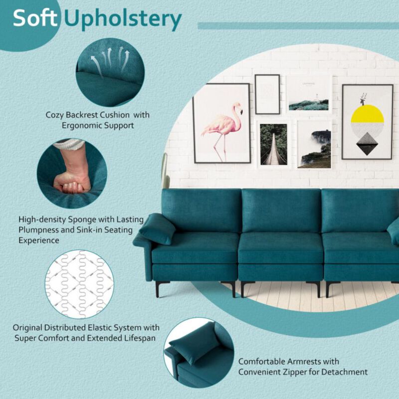 Hivvago Large 3-Seat Sofa Sectional with Metal Legs for 3-4 people