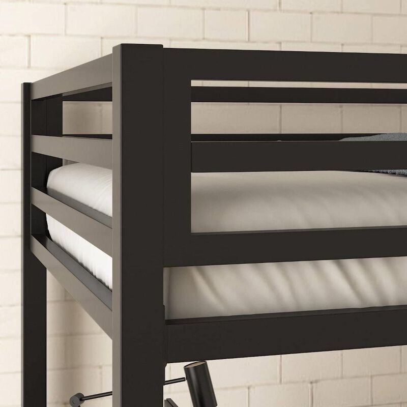 Full Modern Metal Bunk bed Frame in White with Ladder