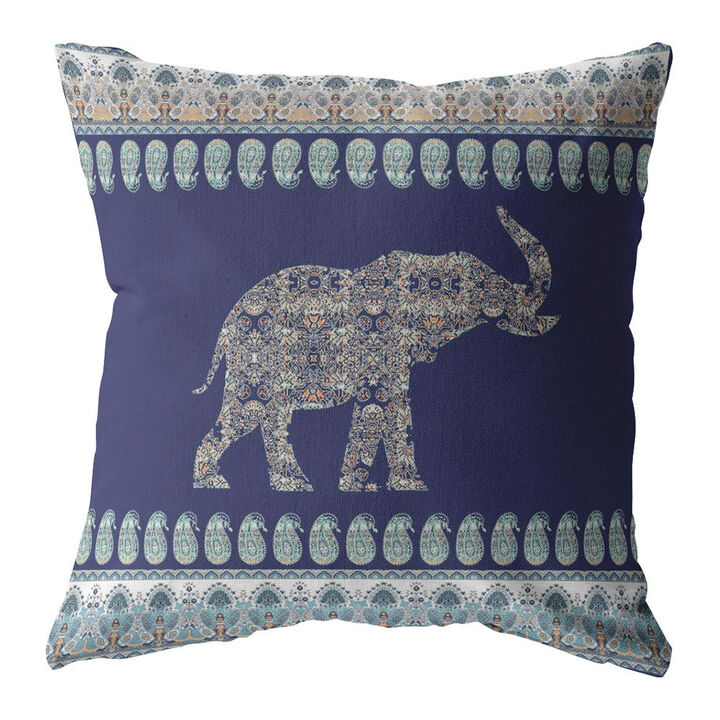 Homezia 18"Navy Ornate Elephant Zippered Suede Throw Pillow