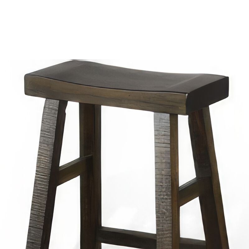 Flint Barstool Set of 2, Saddle Seat, Distressed Dark Brown Mahogany