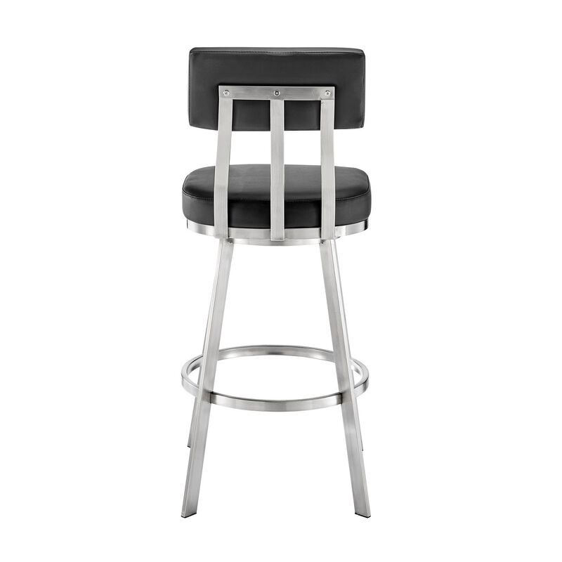 Col 26 Inch Swivel Counter Stool, Black Faux Leather, Stainless Steel Frame - Benzara image number 4