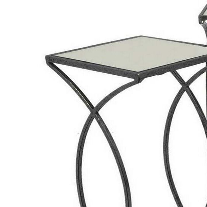 Rikki Plant Stand Table Set of 3, Curved Base, Modern Black Finished Metal - Benzara
