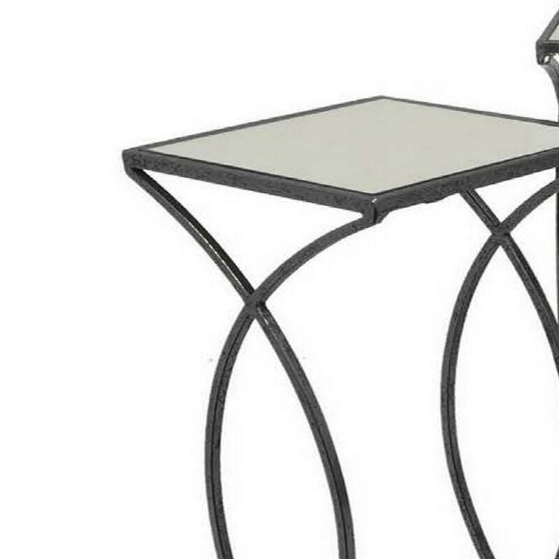 Rikki Plant Stand Table Set of 3, Curved Base, Modern Black Finished Metal - Benzara