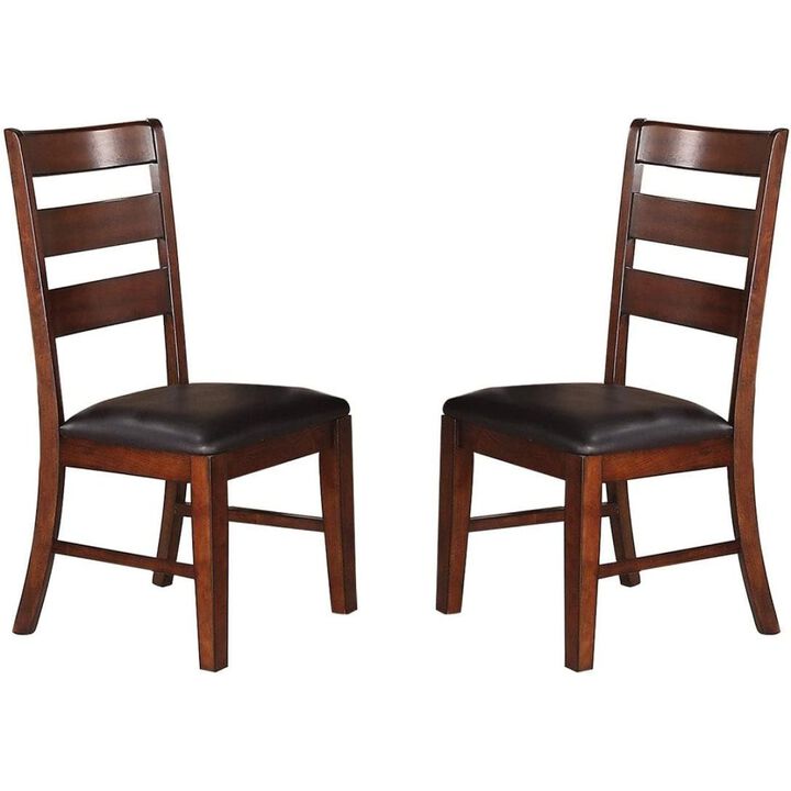 Antique Walnut Finish Solid Wood Set of 2pc Chairs Dining Chair Ladder Back Cushion Seats