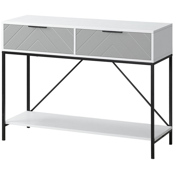 Modern Console Table w/ 2 Drawers & Open Shelf for Entryway Living Room, White