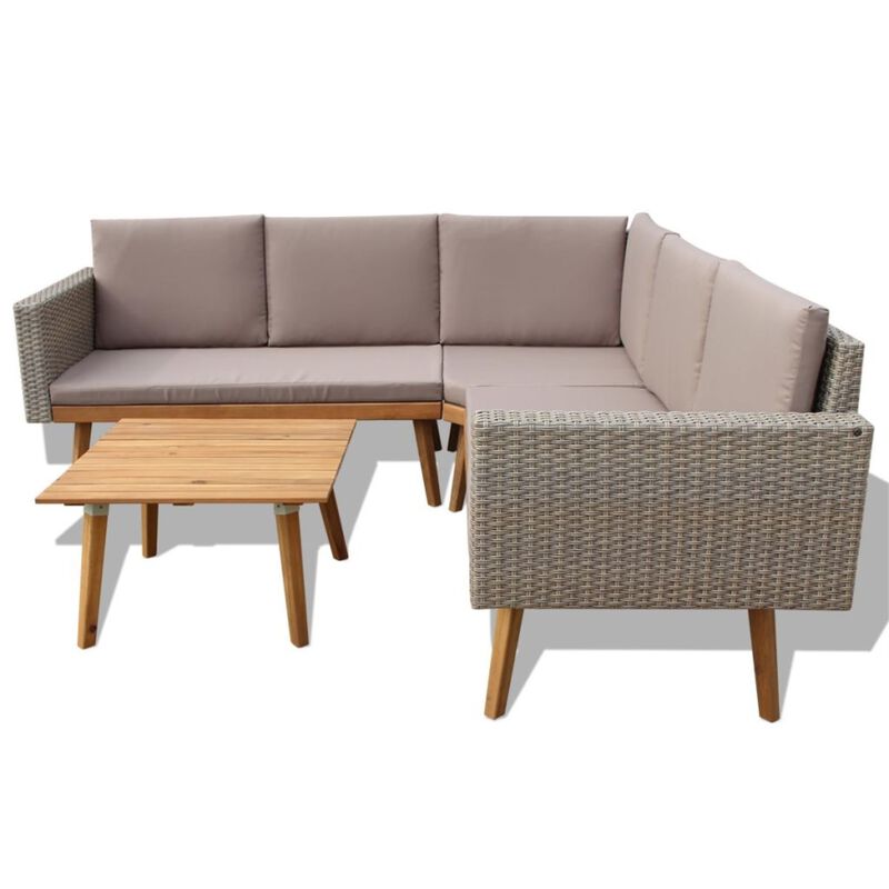 vidaXL 4 Piece Garden Lounge Set with Cushions Poly Rattan Gray