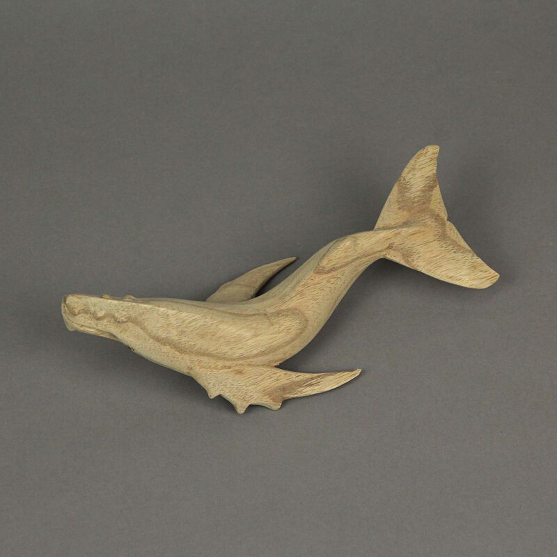 8" Hand Carved Humpback Whale Wooden Sculpture &ndash; Nautical Ocean Decor Figurine image number 4