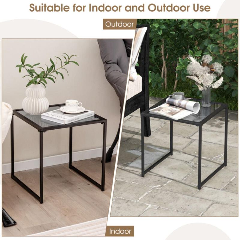 Hivvago Tempered Glass Side Table with Metal Frame for Indoor and Outdoor