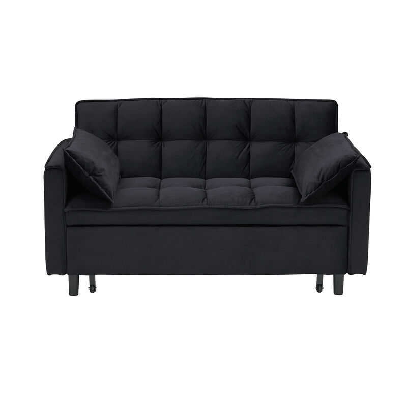 Merax Modern Velvet Convertible Sofa Bed Loveseat with Pillows & Pockets image number 0