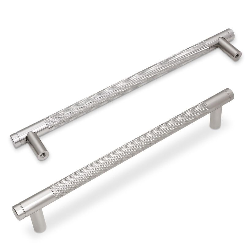 BUKOBYHE 10 Pack 7.5Inch Brushed Satin Nickel Kitchen Cabinet Handles Knurled Cabinet Pulls Drawer Pulls Kitchen Hardware