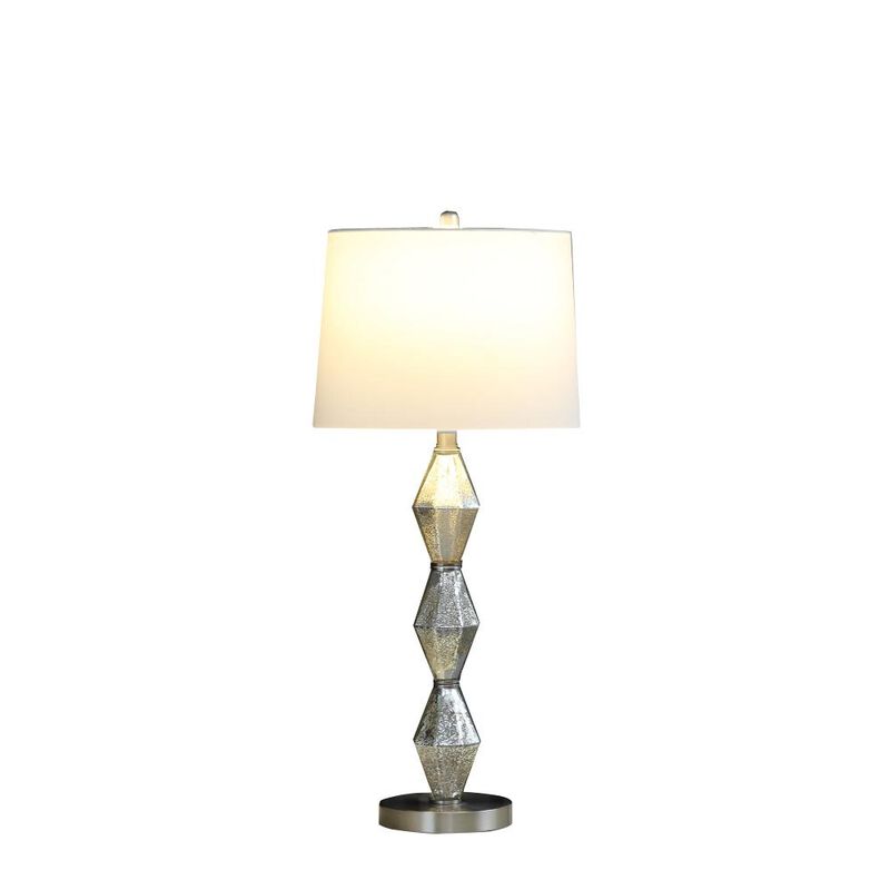 Hivvago 30" Brushed Silver Geo Glass Table Lamp With White Shade
