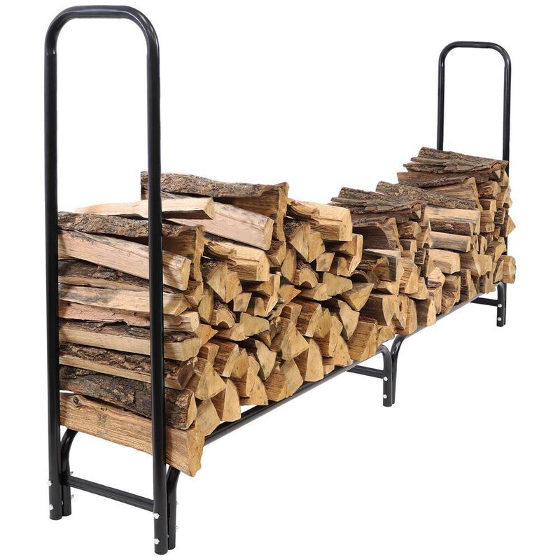 Hivvago Indoor/Outdoor 8-ft. Black Metal Firewood Rack with Cover