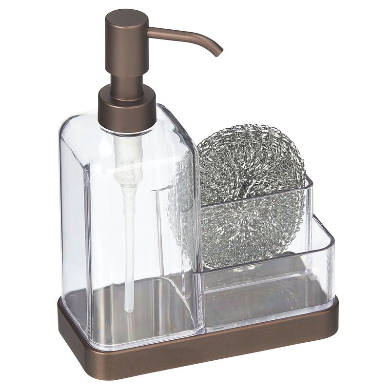 mDesign Plastic Kitchen Sink Countertop Hand Soap Dispenser - Clear/Bronze image number 1