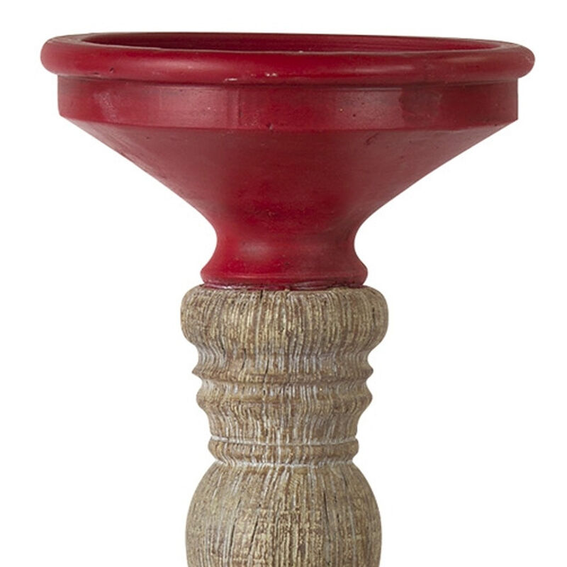 HomeRoots Set of Three Red And Natural Ornate Resin Tabletop Pillar Candle Holders image number 5