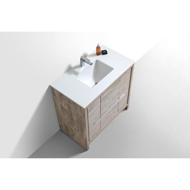 Kubebath 36″ Nature Wood  Modern Bathroom Vanity with White Quartz Counter-Top