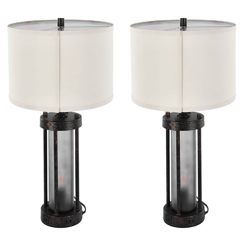 Farmhouse Bedside Table Lamps Set of 2 with Linen Shades, USB Charging Ports & AC Outlet image number 0