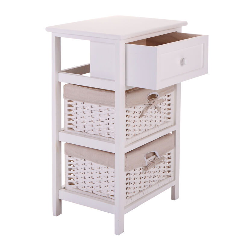 Streamdale Modern Nightstand with Large Drawer and Removable Baskets in White