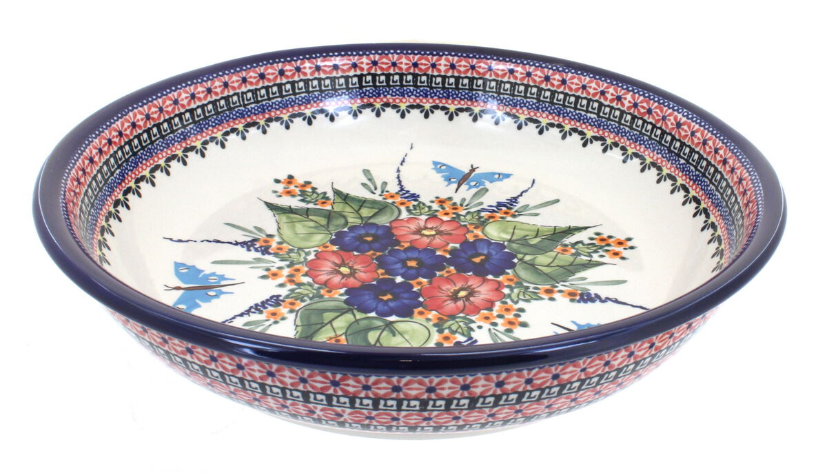 Blue Rose Polish Pottery Zoe Large Shallow Serving Bowl
