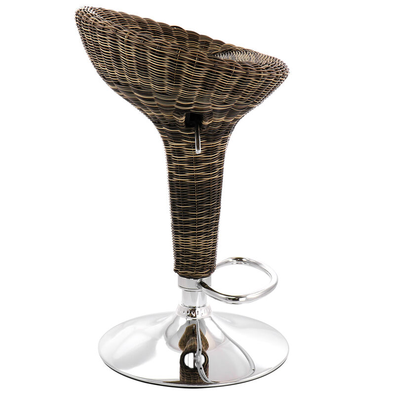 Elama 2 Piece Adjustable Backless Wicker Bar Stool in Brown with Chrome Base image number 4