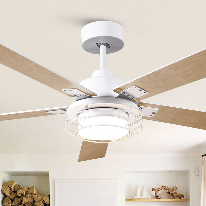 52 in. White Integrated LED Reversible Blades Ceiling Fan with Light and Remote