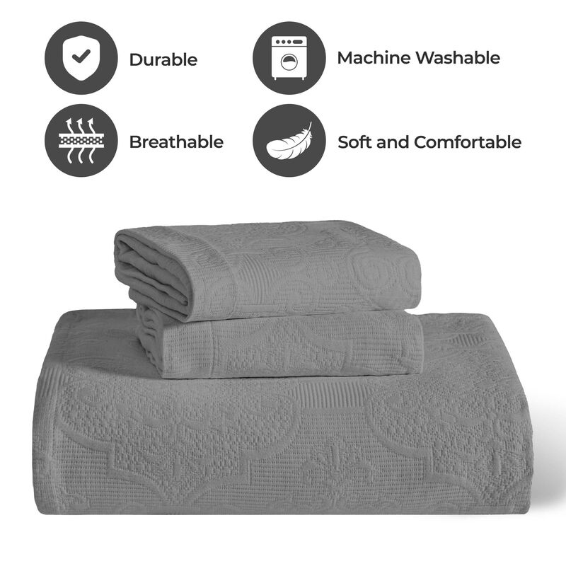 Medallion Pattern Cotton Jacquard Bedspread Set for Full Bedroom Update image number 4