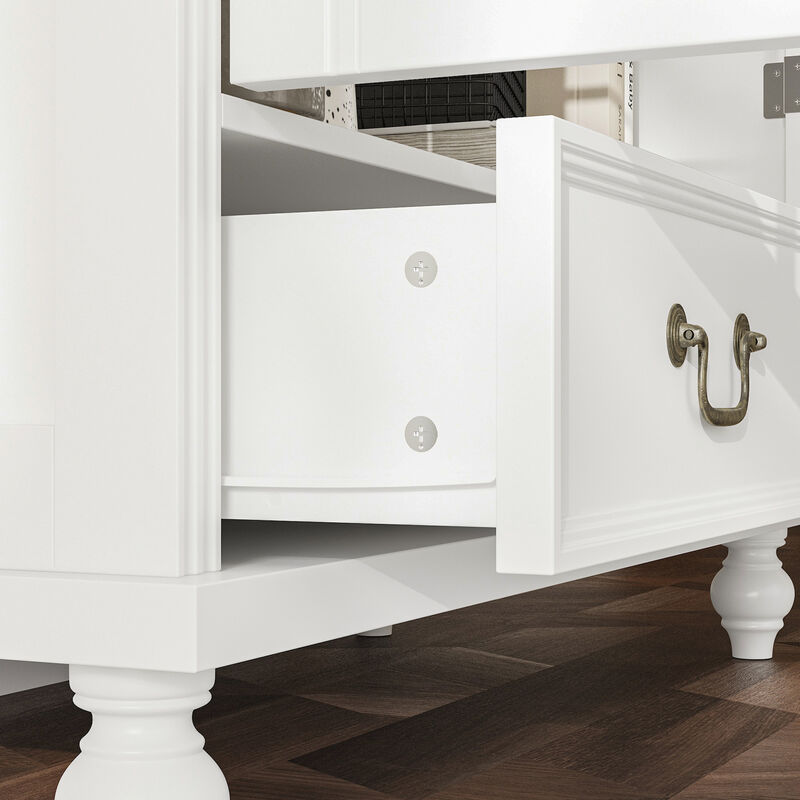 FUFU&GAGA Modern Display Storage Cabinet with 2 Glass Doors, 1 Drawer & Retro Handles, Solid Painted Wood Legs, Elevated Base, (34.6 in. W x 15.7 in. D x 77.2 in. H), White