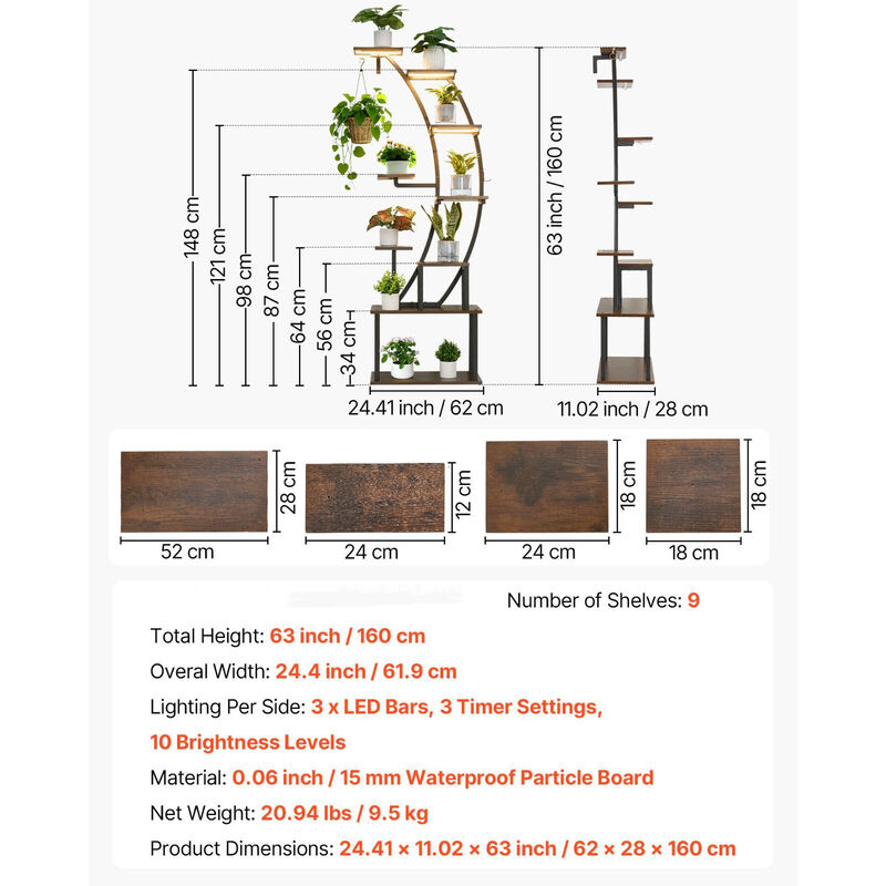 Indoor Plant Stand with LED Grow Lights, 9 Tier Curved Flower Display Rack image number 2