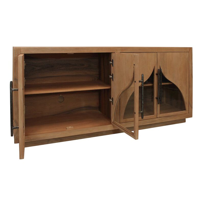Alex Hamilton Kate 4-Door Sideboard with Solid Wood, Acacia, Iron Handles, Natural Finish
