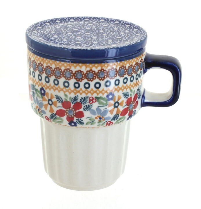 Blue Rose Polish Pottery Tulip Large Mug with Lid